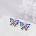 wholesale 925 Sterling Silver Blue American Flag Butterfly Drop Earrings For Women-0-2